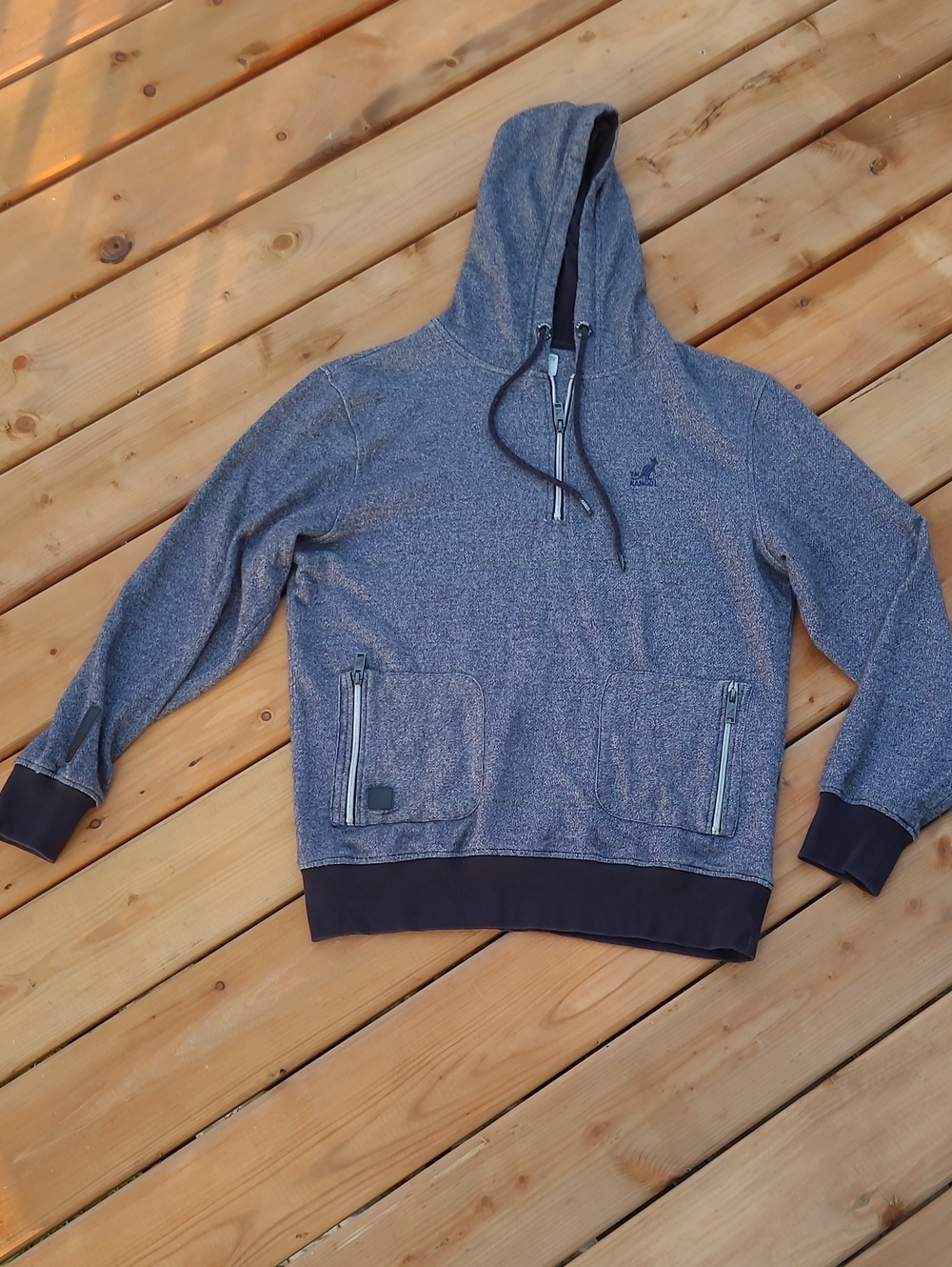 Kangol Men's Heathered Navy Hooded Sweater with Zip Pockets Size M